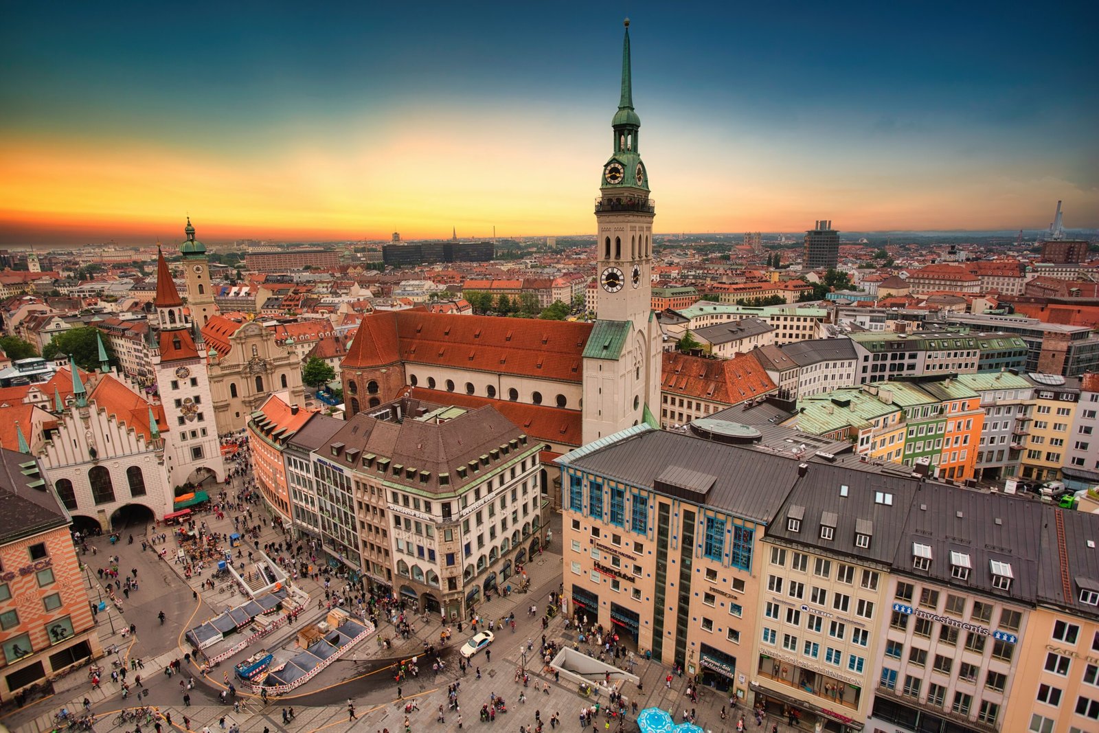 aerial view of city buildings during sunset